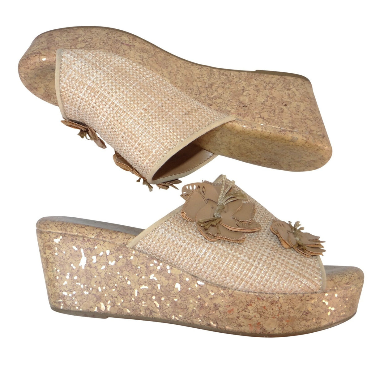 Jaclyn Smith Adina Natural Wedge Sandals Floral Cork Platform Beige Womens 10M0