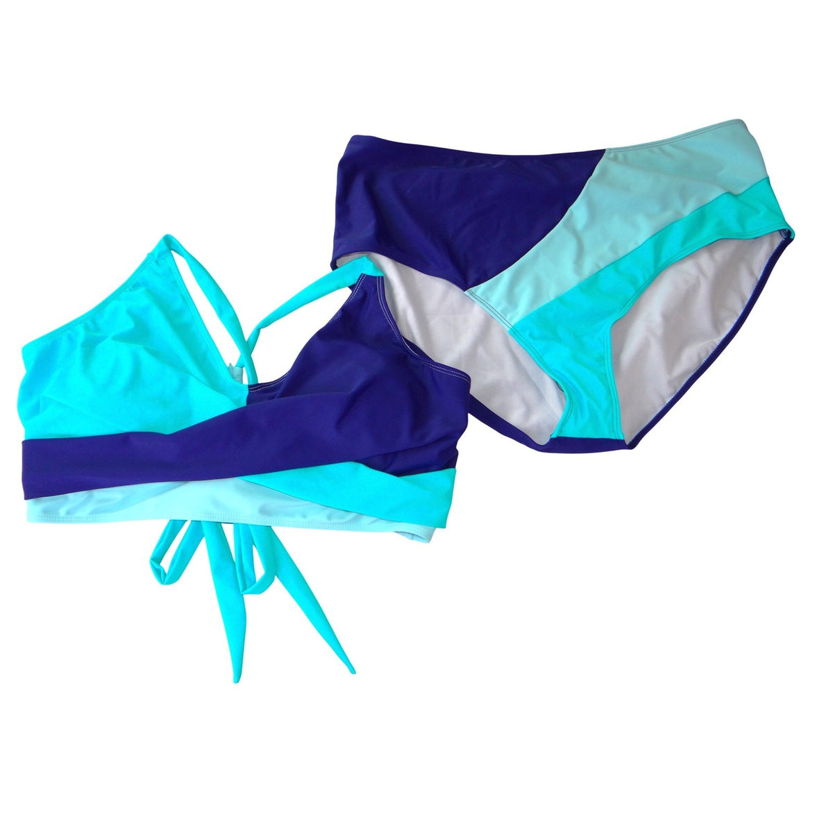 NWT Rosvigor Womens Plus Size 3XL Colorblock Bikini Set Purple Teal High Waist0