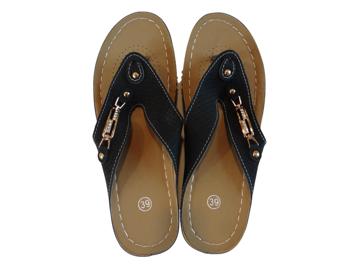 Stylish Women's Black Flip-Flop Sandals with Decorative Buckle3