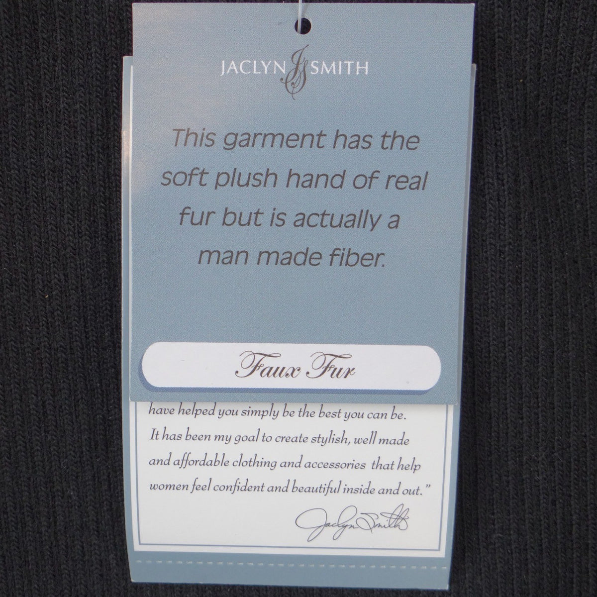 NWT Jaclyn Smith Womens Black Faux Fur Ribbed Knit Full Zip Mock Neck Jacket S3