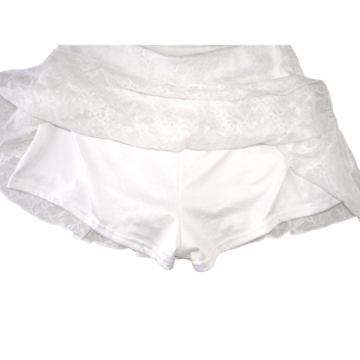Womens White Floral Lace Tiered Ruffle Skort Side Zip Mini Skirt Shorts