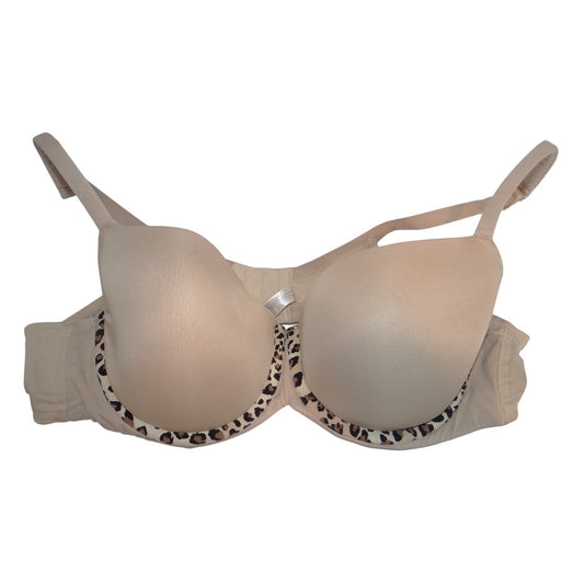 Cacique Womens 44B Beige Leopard Trim Underwire T-Shirt Bra Full Coverage0