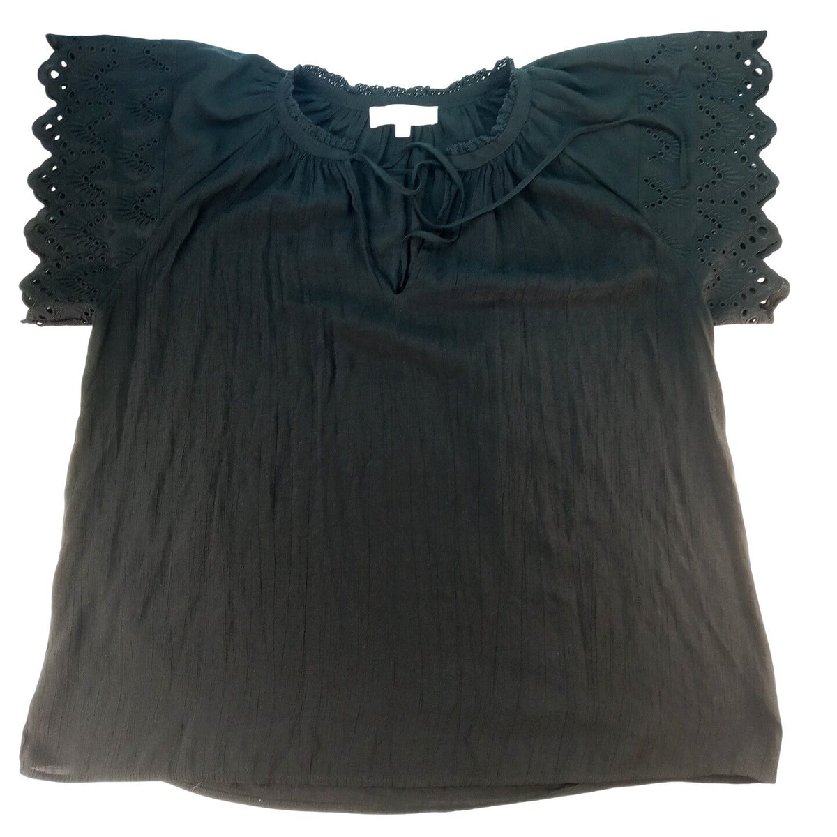 Chelsea Theodore Woman Plus Size 1X TG Black Lace Neck Flutter Sleeve Top