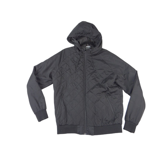 CSG Mens Black Diamond Quilted Hooded Bomber Jacket Full Zip Size Medium 38960