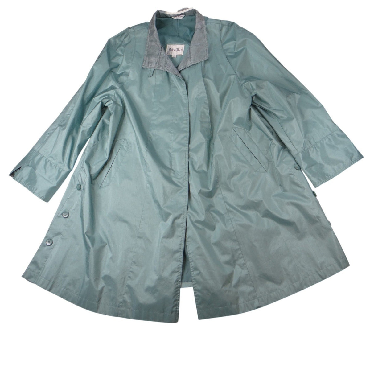 Vintage British Mist Teal Raincoat Women's Size 16 Trench Style Water Resistant2