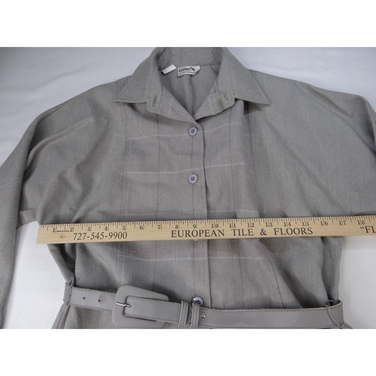 Vintage Country Miss Grey Plaid Button Front Belted Dress Women's Size 8 Wool6