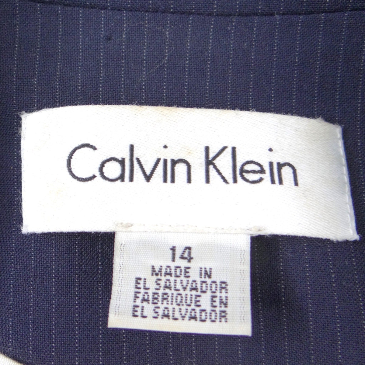 Calvin Klein Womens Navy Blue Pinstripe Two Button Blazer Jacket Size 14