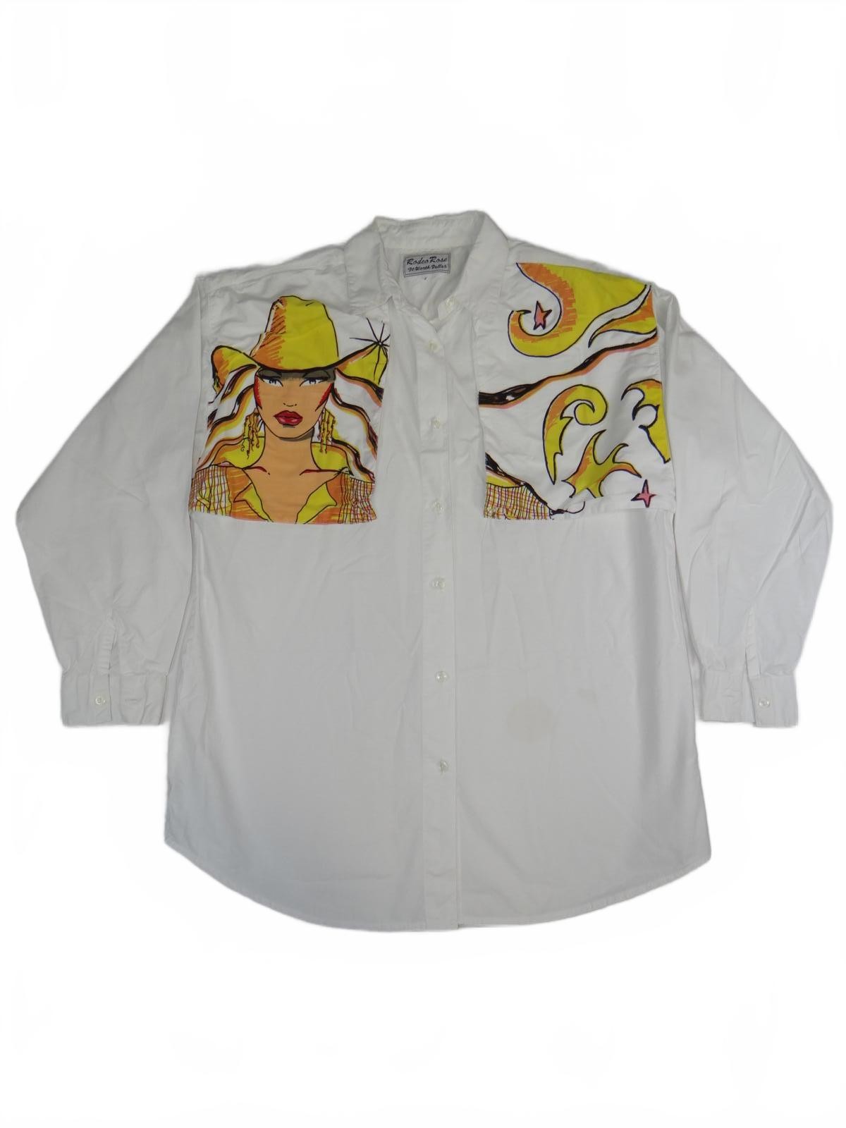 Vintage White Rodeo Rose Cowgirl Western Style Button Up Size Small