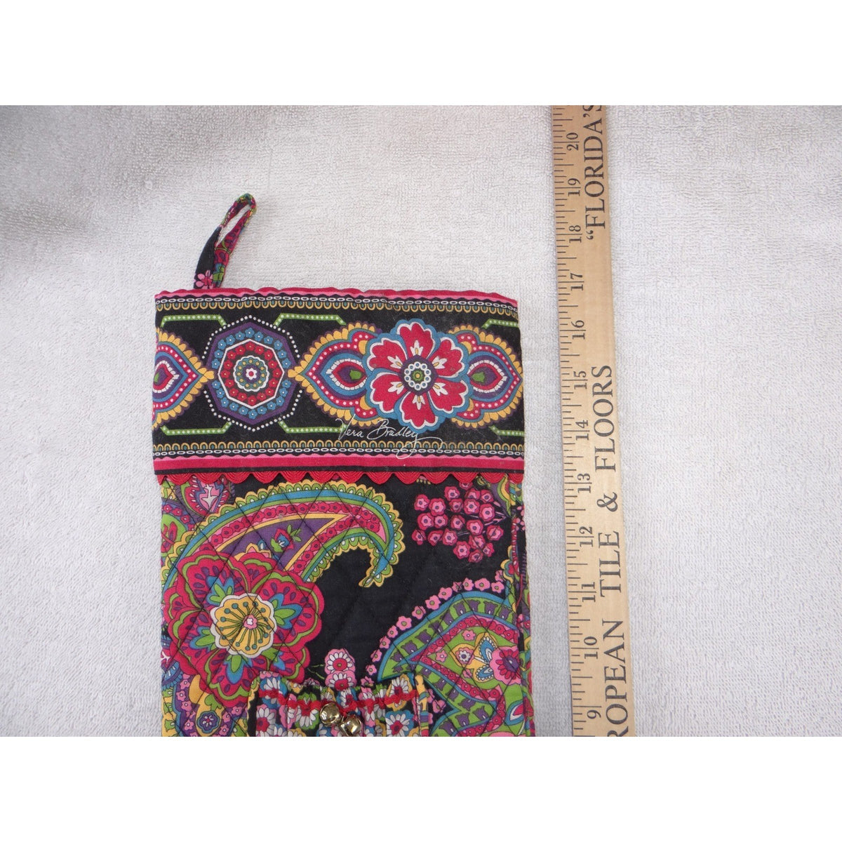 Vera Bradley Provencal Paisley Quilted Christmas Stocking Front Pocket Bells