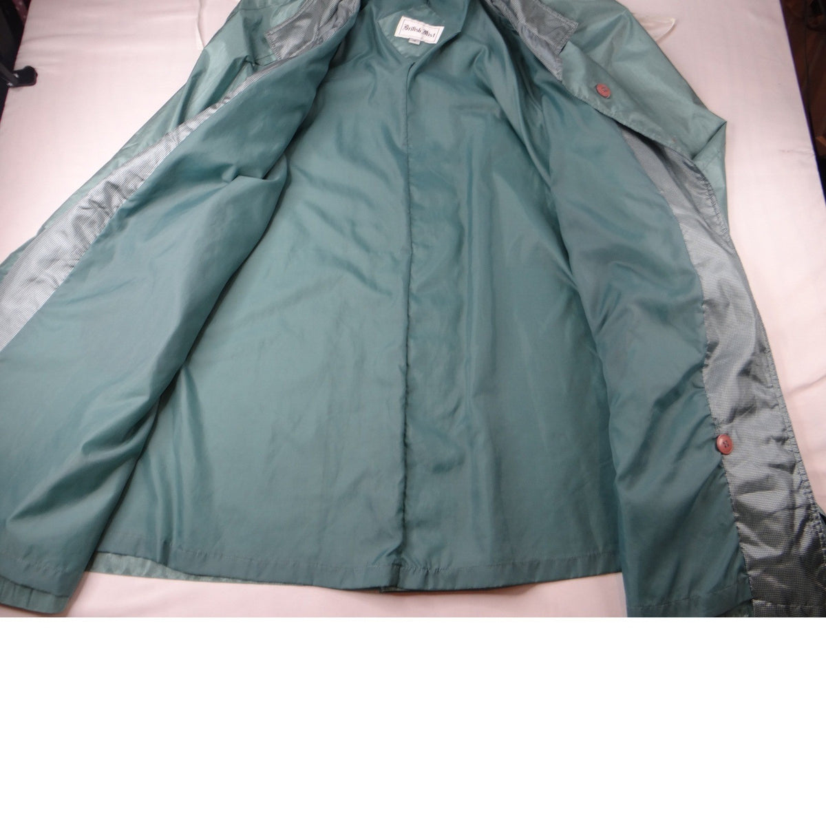 Vintage British Mist Teal Raincoat Women's Size 16 Trench Style Water Resistant8