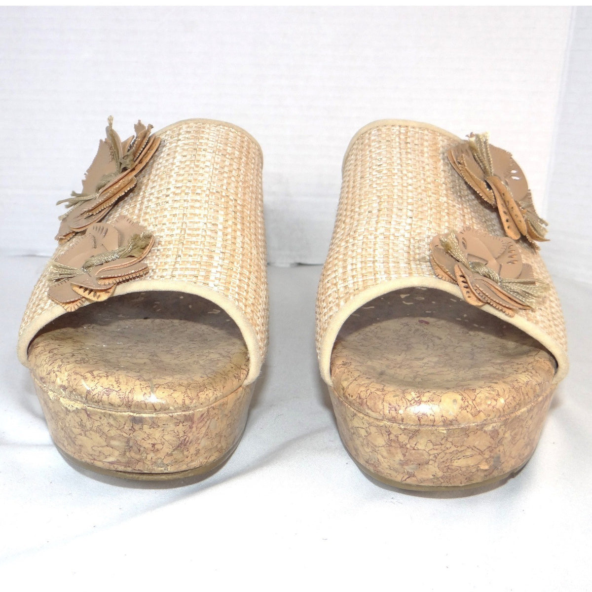 Jaclyn Smith Adina Natural Wedge Sandals Floral Cork Platform Beige Womens 10M3