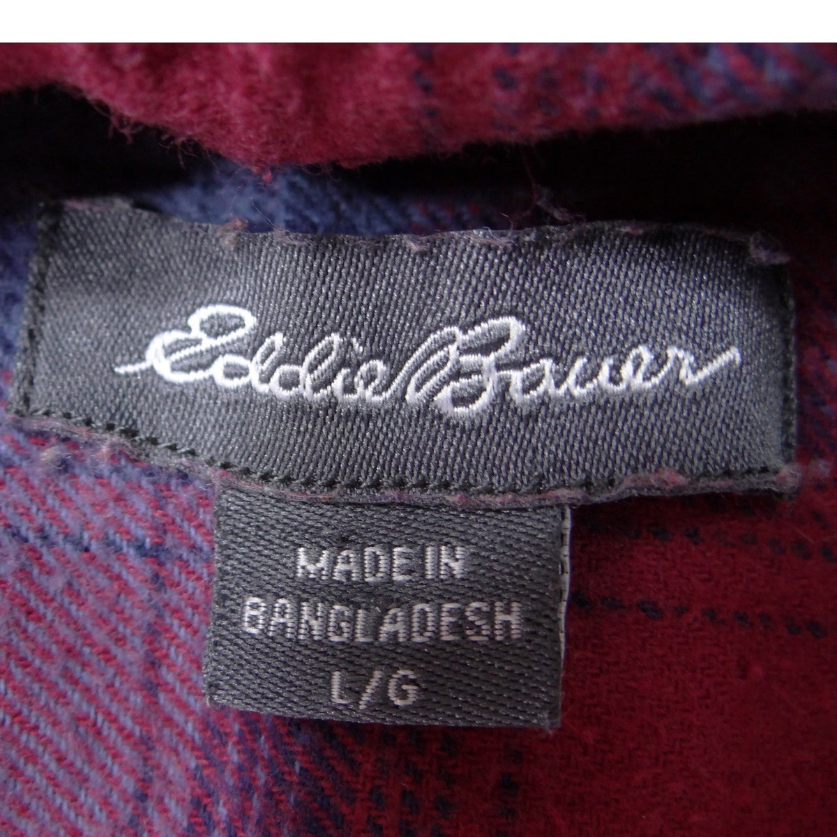 Eddie Bauer Mens Large Red Blue Plaid Flannel Button Down Long Sleeve Shirt L1
