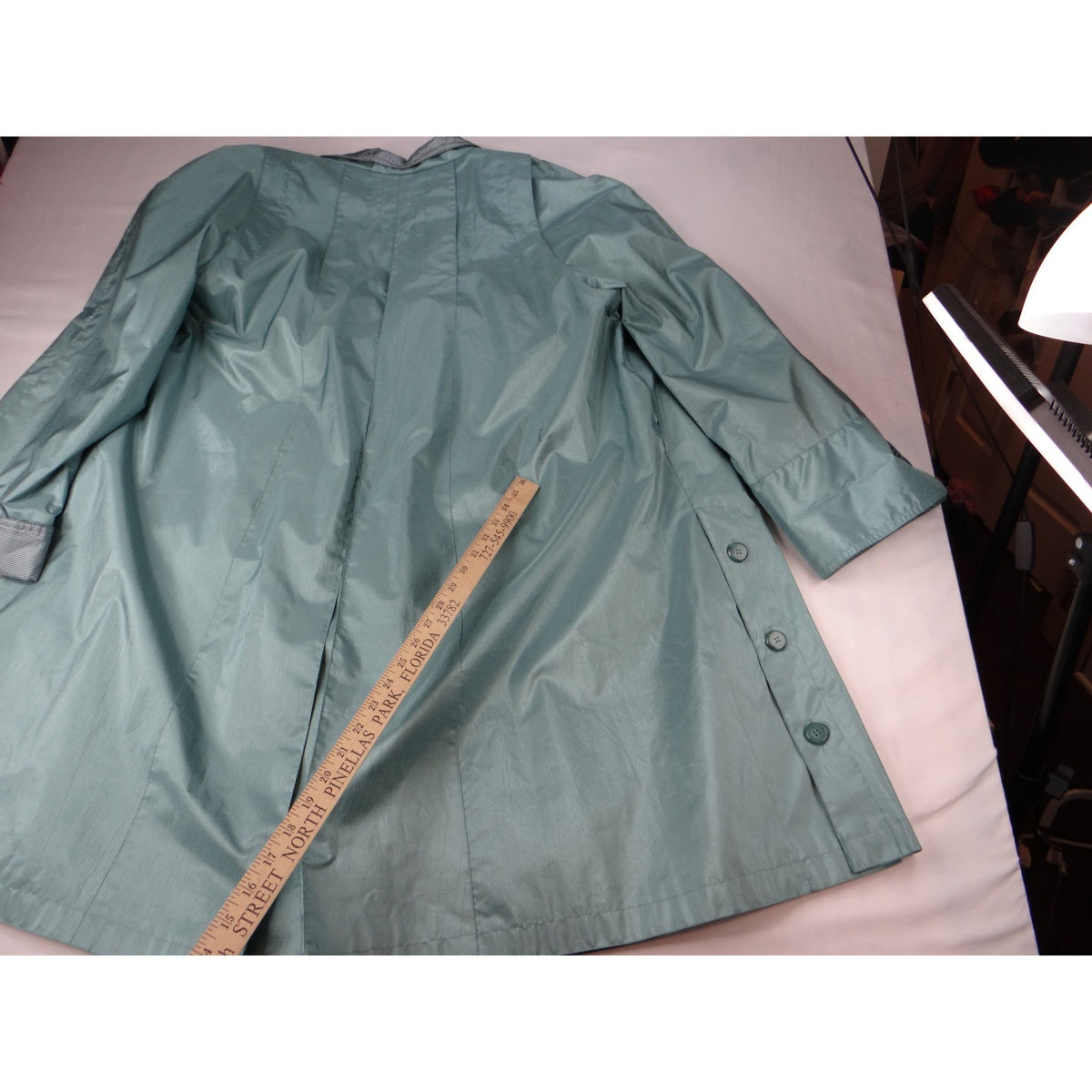 Vintage British Mist Teal Raincoat Women's Size 16 Trench Style Water Resistant11