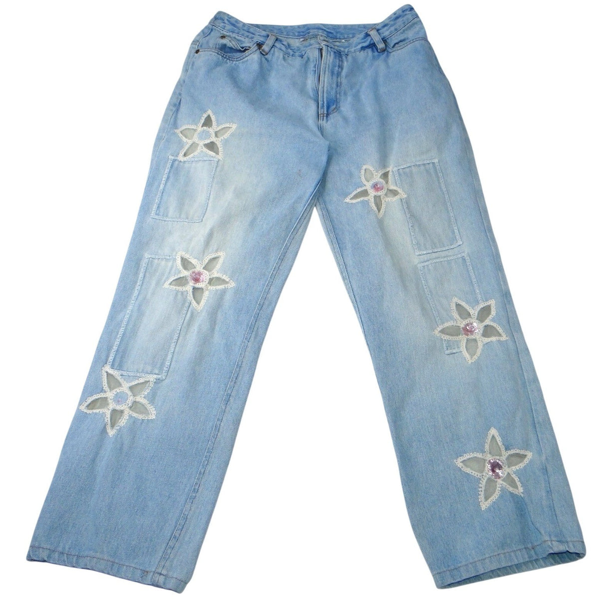 Jeanology Newport News Womens Jeans Star Mesh Cutouts Embellished Denim Sz 160